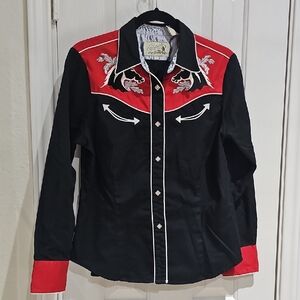 Roper Vintage 80's Black and Red Western Shirt Size L
